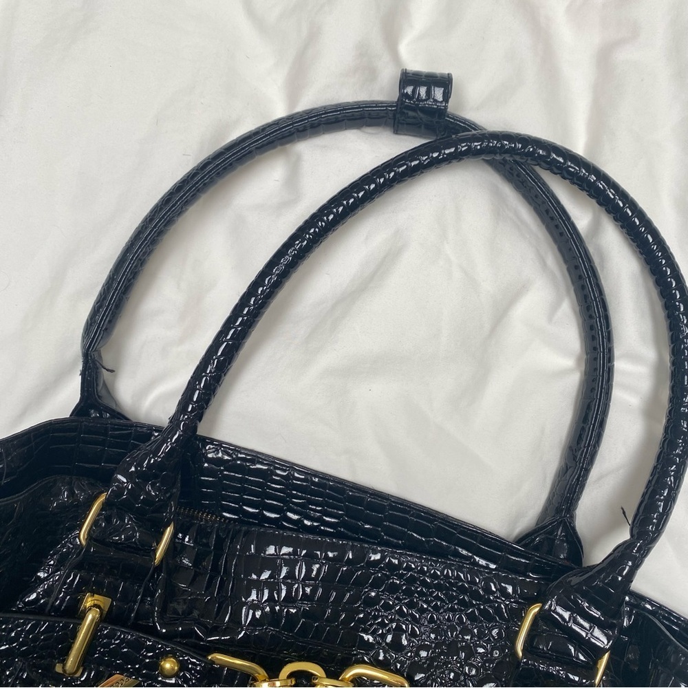 Vecceli Italy Faux Crocodile Embossed Handbag black gold - Picture 6 of 9